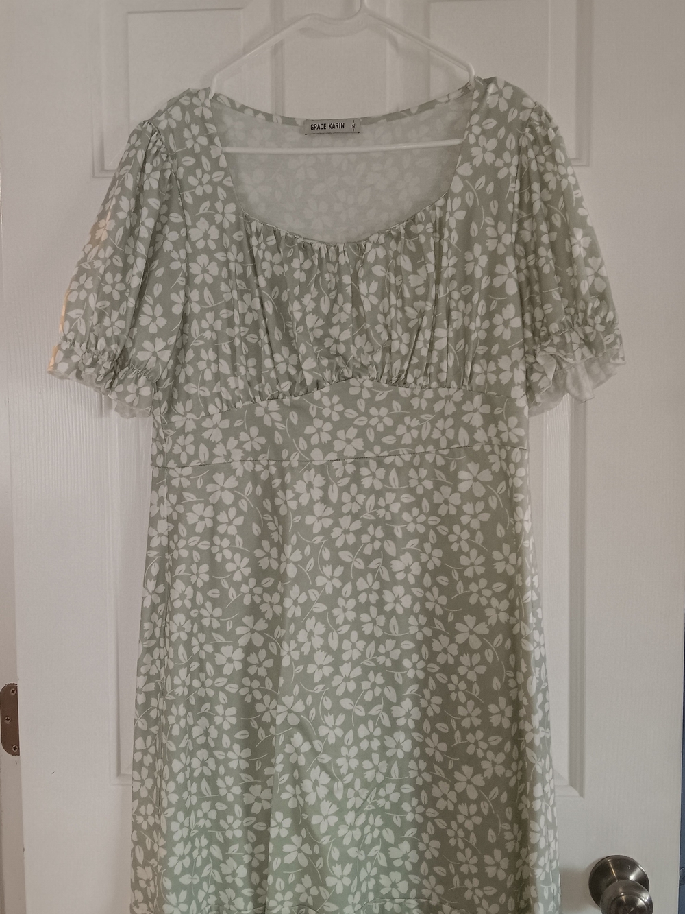 Grace Karin Sage Green Floral Midi Dress